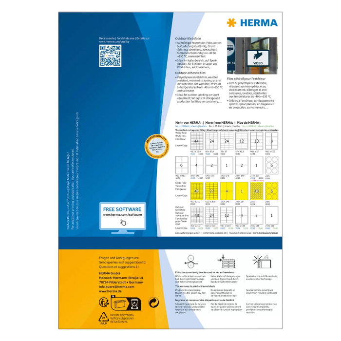HERMA Etiquetas Adhesivas A4 Outdoor Blanco 63,5x33,9mm 960 St.