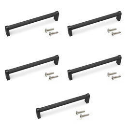 Emuca Lote de 5 tiradores para mueble Bergen, L173mm, intereje 160mm, Aluminio, Pintado negro