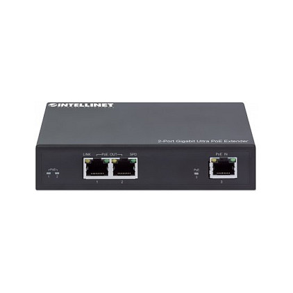 Intellinet Prolongador PoE Gigabit 2 Puertos, Extensión PoE hasta 100 m, 60 W Presupuesto PoE, Compatible IEEE 802.3bt/at/af, Carcasa Metálica, Garantía 3 Años