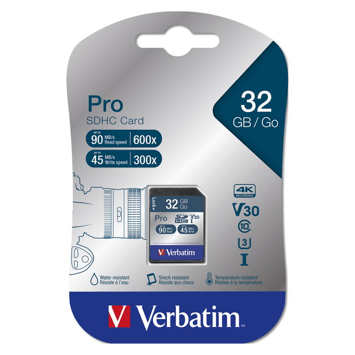 Verbatim PRO Tarjeta de Memoria SDHC 32GB Clase 10 UHS I 90MB/s lectura