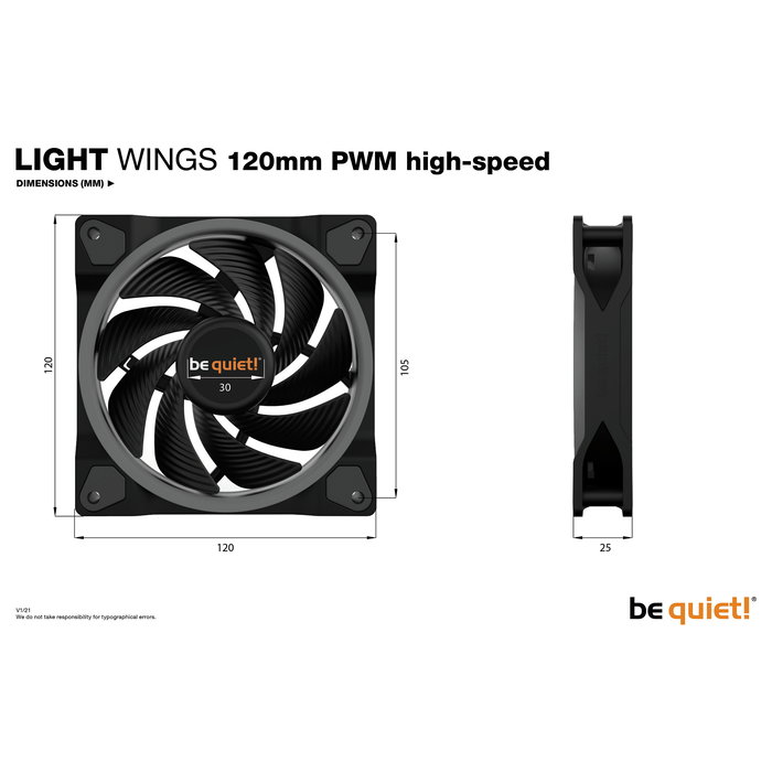 be quiet! Light Wings 120mm PWM high-speed Ventilador PC ARGB 120 x 120 x 25mm Negro 2500 RPM 88.86 m³/h