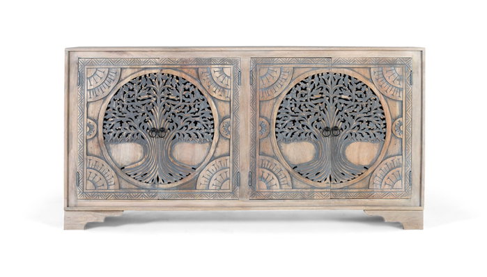 GINER Y COLOMER Aparador de Madera de Mango con 4 Puertas Decoradas a Mano GINER Y COLOMER Aparador de Madera de Mango con 4 Puertas Decoradas a Mano