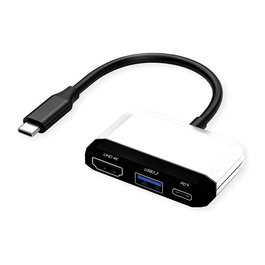 VALUE Adaptador Display USB-C a HDMI - USB 3.2 Gen1 Type-C PD y Type-A, Resolución 4K 3840x2160 a 60Hz, Color Negro y Blanco, Ref. 12.99.3199