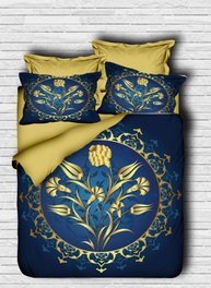 L'essentiel linge de maison Juego de Funda Nórdica Doble 140 - 200x220cm, Sábana 220x240cm, Almohada 50x70cm (2 Piezas), Microsatén y Algodón, Estampado 3D Dorado y Azul