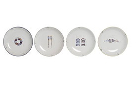 DKD Home Decor Juego de Platos de Gres Salitre Surtido de 4 Modelos, 24 Piezas, Multicolor y Blanco