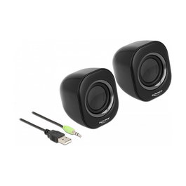 DeLOCK Altavoces Estéreo Mini para PC, 2.0 Canales, 2W, Conexión 3.5 mm y USB, Plug & Play, Negro/Gris