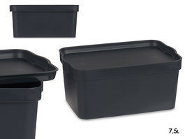 Kipit Caja Plástico con Tapa 7.5 L Antracita 21x14.2x32 cm (Set de 12)