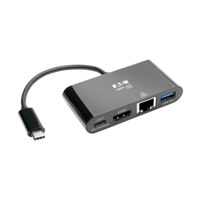 Tripp Lite U444-06N-HGUB-C Adaptador Multipuerto USB-C con HDMI, Puerto USB 3.0, Gigabit Ethernet y Carga PD 60W - Negro