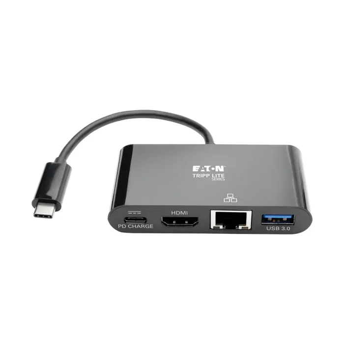 Tripp Lite U444-06N-HGUB-C Adaptador Multipuerto USB-C con HDMI, Puerto USB 3.0, Gigabit Ethernet y Carga PD 60W - Negro