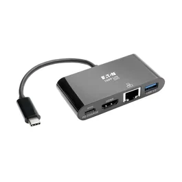 Tripp Lite U444-06N-HGUB-C Adaptador Multipuerto USB-C con HDMI, Puerto USB 3.0, Gigabit Ethernet y Carga PD 60W - Negro