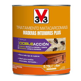 V33 Tratamiento Matacarcomas Maderas Interiores Plus, Incoloro, Preventivo y Curativo contra Carcoma y Termitas, 750 ml