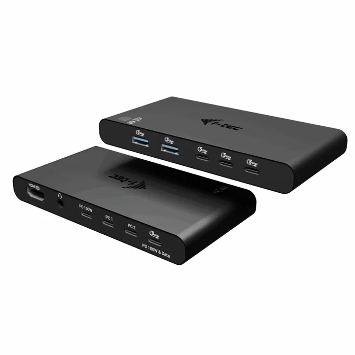 I-tec kvm docking station hdmi for 2 hosts 1x hdmi 3xusb-c 3.2 gen1 2x usb-a 3.2 gen 1 1x 3.5mm audio mic power delivery 2x 100w