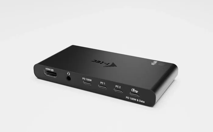I-tec kvm docking station hdmi for 2 hosts 1x hdmi 3xusb-c 3.2 gen1 2x usb-a 3.2 gen 1 1x 3.5mm audio mic power delivery 2x 100w