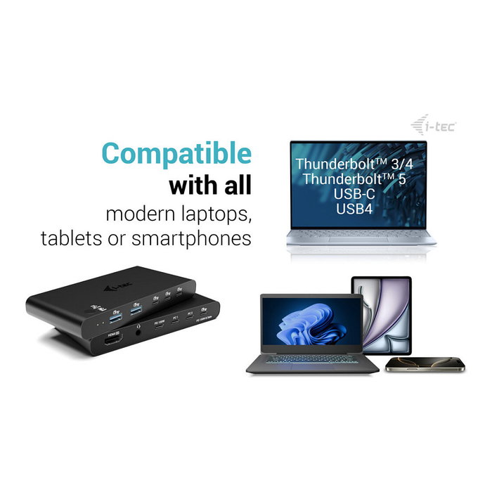 I-Tec KVM Docking Station HDMI para 2 PCs, 2x USB-C PD 100W, USB 3.2, 4K 60Hz