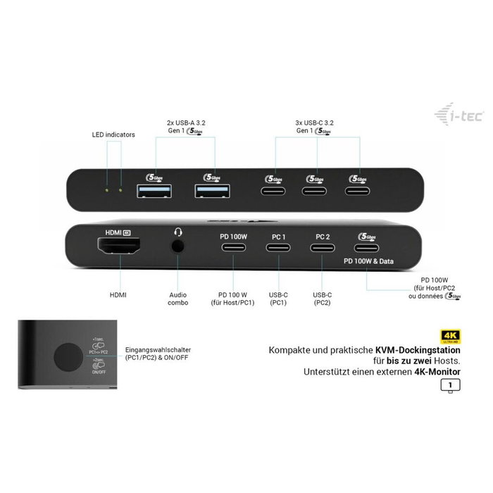 I-tec KVM Docking Station HDMI para 2 hosts, Negro I-tec KVM Docking Station HDMI para 2 hosts, Negro