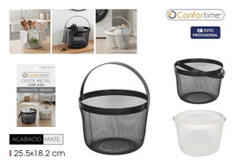 Inde Cesta Metal para Ordenador Redondo con Asa Metal - 27.3 cm Largo x 26.1 cm Ancho x 18.2 cm Alto (6 Unidades)