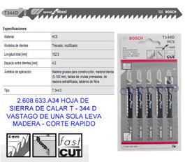 Bosch Hoja de Sierra de Calar T344D 5x152 mm para Madera