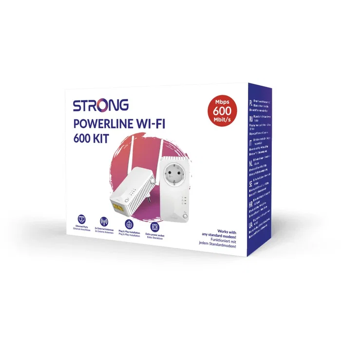 Strong Kit Powerline WiFi 600, Extensor de Red PLC con WiFi 300 Mbps + Ethernet 600 Mbps, Color Blanco Strong Kit Powerline WiFi 600, Extensor de Red PLC con WiFi 300 Mbps + Ethernet 600 Mbps, Color Blanco