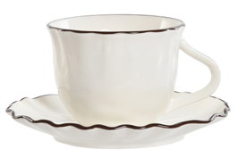 DKD Home Decor Conjunto de Taza y Platillo de Porcelana Blanca LOUVRE LOVING 24