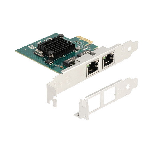 DeLOCK Tarjeta de Red PCI Express x1 Gigabit LAN 2 x RJ45 - 4 Gbit/s, PCIe 2.0, para PC, Color Gris, Interfaz Femenino, Compatible con Windows 10/11