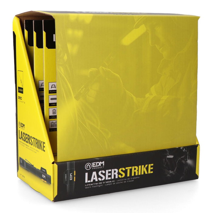 EDM Laser Stiker Linterna Led y Puntero Láser Tipo Pluma Recargable 250 Lm 5W Led Osram P8, Láser Rojo, Batería 750mAh USB-C, Compatible Pilas AAA