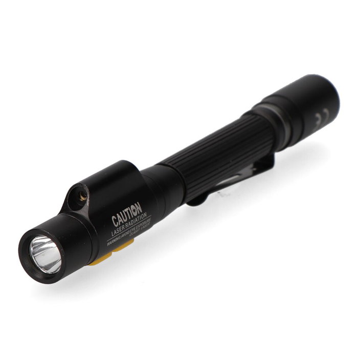 EDM Laser Stiker Linterna Led y Puntero Láser Tipo Pluma Recargable 250 Lm 5W Led Osram P8, Láser Rojo, Batería 750mAh USB-C, Compatible Pilas AAA