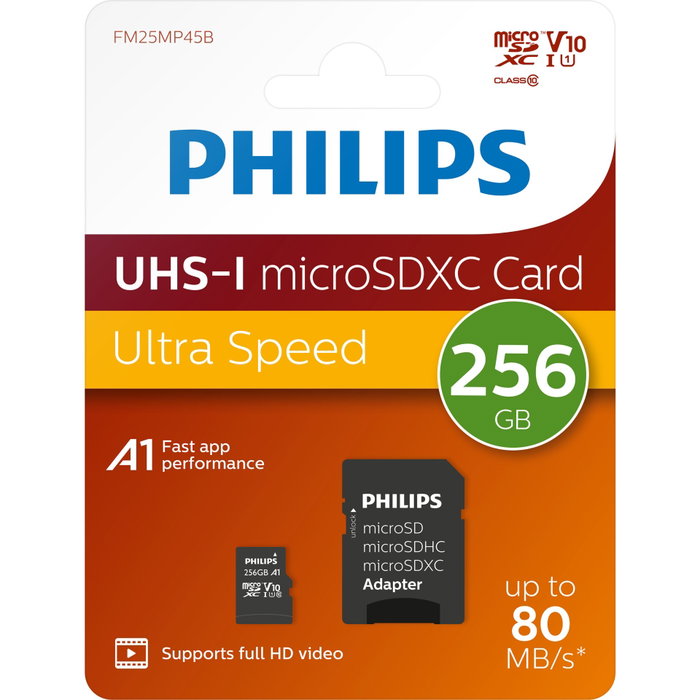 Philips MicroSDXC Card 256 GB Class 10 UHS-I U1 con adaptador Philips MicroSDXC Card 256 GB Class 10 UHS-I U1 con adaptador