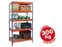 Ar storage Estantería Metálica 192x100x50cm, 5 Estantes, 300kg por Estante, Bandejas Madera, Montaje sin Tornillos, Azul/Naranja