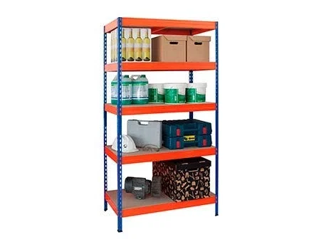 Ar storage Estantería metálica de 5 estantes con bandejas de madera azul/naranja 192x100x50cm Ar storage Estantería metálica de 5 estantes con bandejas de madera azul/naranja 192x100x50cm