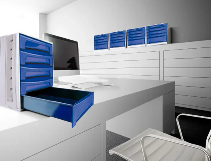 Archivo 2000 Fichero 6 Cajones Azul Opaco 305x370x215 mm Bandeja Superior Organizadora