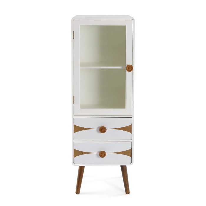Versa Vitrina Bruno 2 Cajones + 1 Puerta, Madera de Pino y MDF, 33x120x43 cm