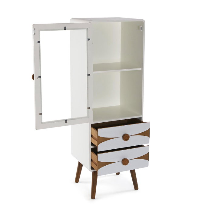 Versa Vitrina Bruno 2 Cajones + 1 Puerta, Madera de Pino y MDF, 33x120x43 cm