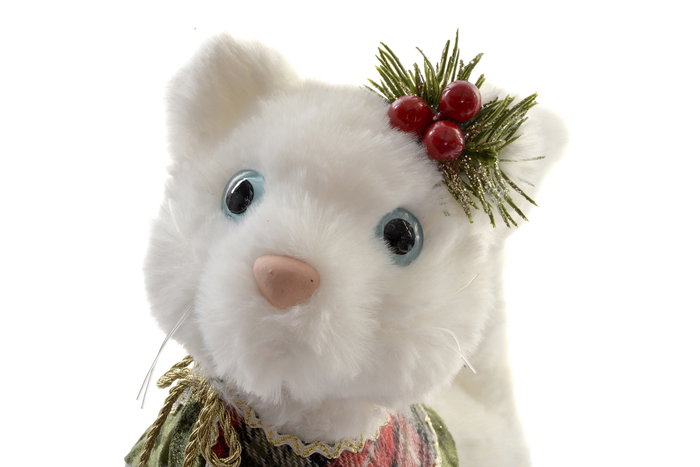 DKD Home Decor Figura de Gatito Blanco en Poliéster y Porexpan