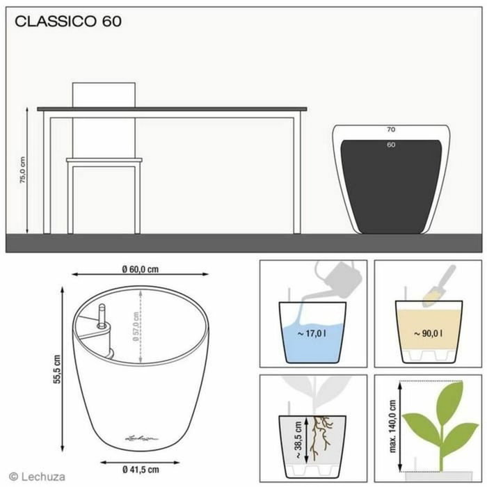 Lechuza Maceta Classico Premium 60 Antracita Metalizado