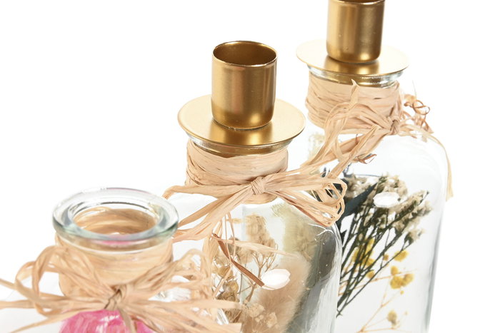 DKD Home Decor Portavelas de Cristal con Flor Seca Surtido DKD Home Decor Portavelas de Cristal con Flor Seca Surtido