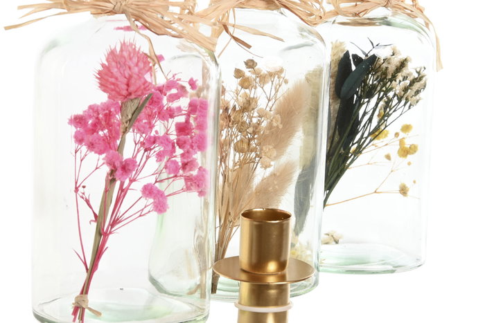 DKD Home Decor Portavelas de Cristal con Flor Seca Surtido DKD Home Decor Portavelas de Cristal con Flor Seca Surtido