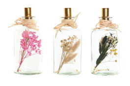 DKD Home Decor Portavelas de Cristal con Flor Seca Surtido