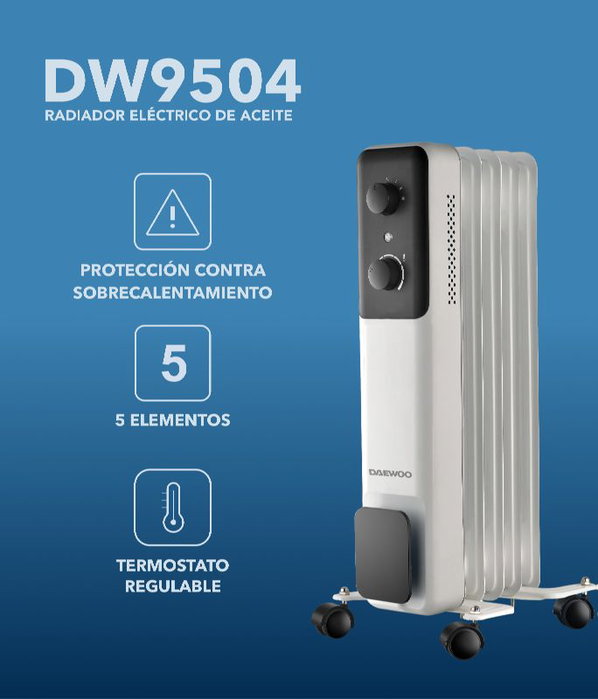 DAEWOO Radiador de aceite 5 elementos 1000W - 3 niveles - blanco/negro