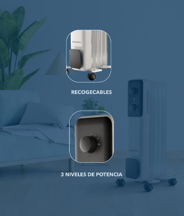 DAEWOO Radiador de aceite 5 elementos 1000W - 3 niveles - blanco/negro