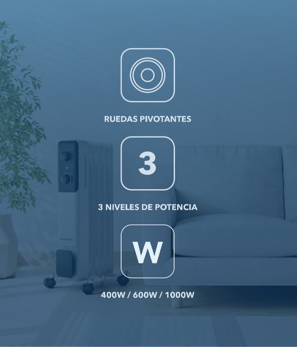 DAEWOO Radiador de aceite 5 elementos 1000W - 3 niveles - blanco/negro