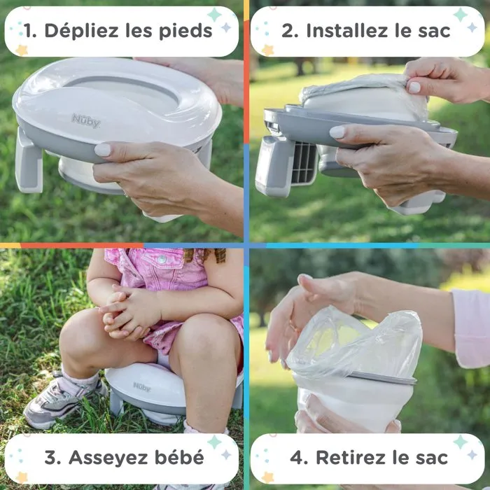 Nuby Orinal de Viaje Portátil para Niños - Con Bolsa de Almacenamiento - Gris y Blanco - NUB0370797765124