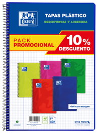 OXFORD Pack de 5 cuadernos espiral cuadrícula 4x4, 80 hojas, formato Folio