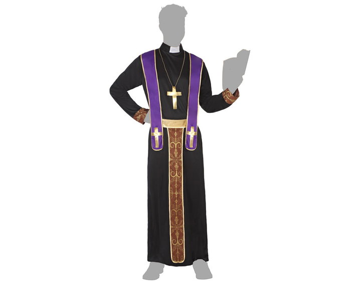 Disfraz - Disfraz Obispo Cura Sacerdote Hombre Adulto M-L con Sotana, Cruz y Cinturón para Halloween y Carnaval