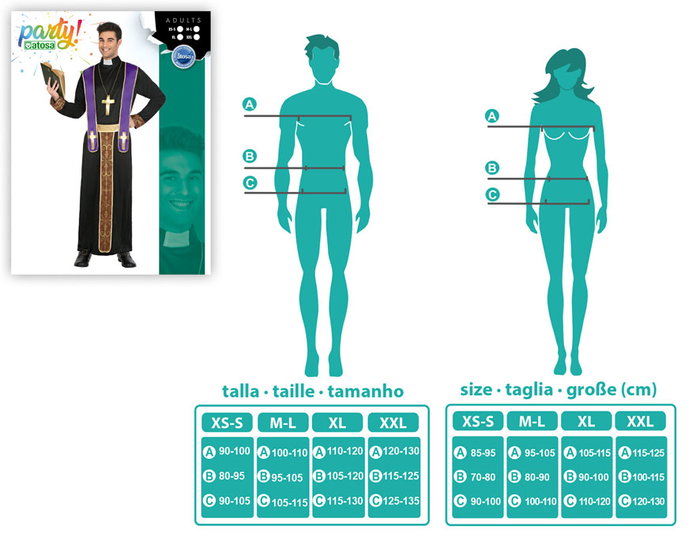 Disfraz - Disfraz Obispo Cura Sacerdote Hombre Adulto M-L con Sotana, Cruz y Cinturón para Halloween y Carnaval