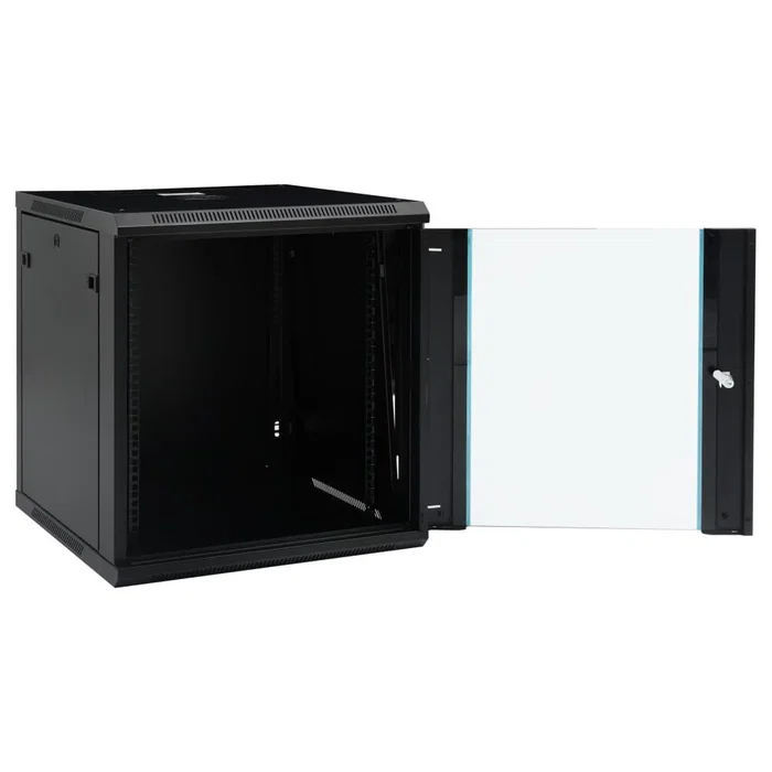 Phasak Armario rack mural 19 pulg 15U 600x600 negro con ventilación y luz azul