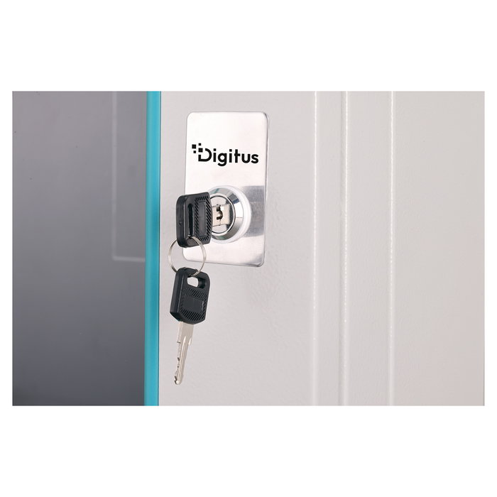 Digitus Dynamic-N Bastidor de Pared 9U (600x450x474 mm) - Armario Rack con Puertas de Cristal y Acero, 60 kg, Bloqueo, Rieles, Gestión de Cables, IP20