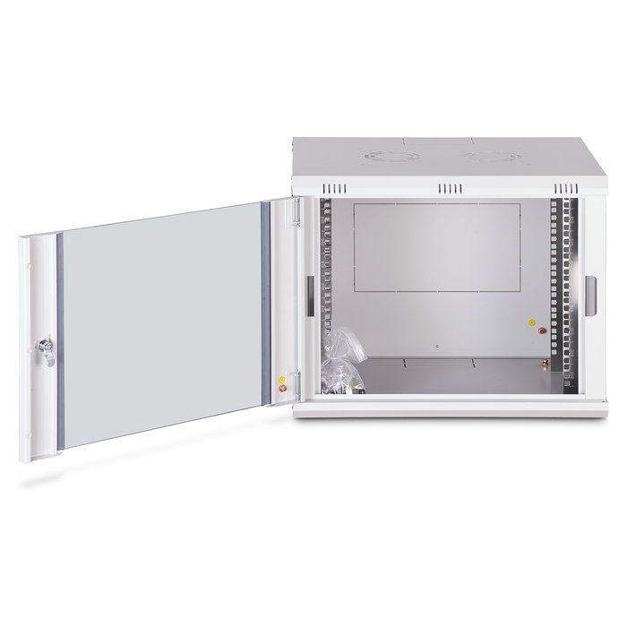Digitus Dynamic-N Bastidor de Pared 9U (600x450x474 mm) - Armario Rack con Puertas de Cristal y Acero, 60 kg, Bloqueo, Rieles, Gestión de Cables, IP20