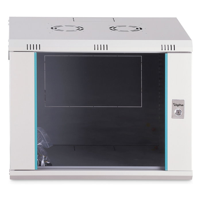 Digitus Dynamic-N Bastidor de Pared 9U (600x450x474 mm) - Armario Rack con Puertas de Cristal y Acero, 60 kg, Bloqueo, Rieles, Gestión de Cables, IP20
