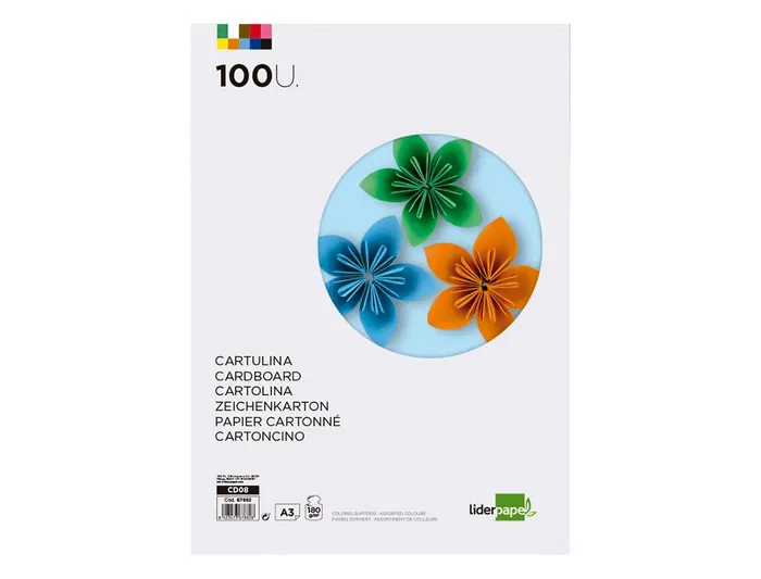 Liderpapel Cartulina A3 180g/m2 10 Colores Surtidos Paquete 100 Hojas