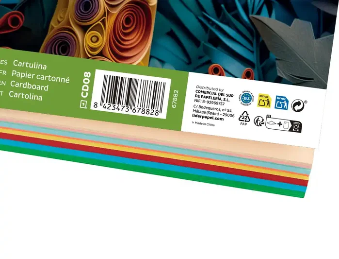 Liderpapel Cartulina A3 180g/m2 10 Colores Surtidos Paquete 100 Hojas
